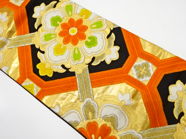 アンティーク　花蜀江紋織り出し袋帯（着用可）